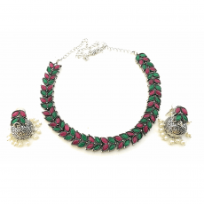 German Silver Stone Studded Oxidized Jewellery Set